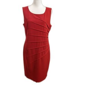 Calvin Klein ruched side, sleeveless, sheath dress, red, holiday 12